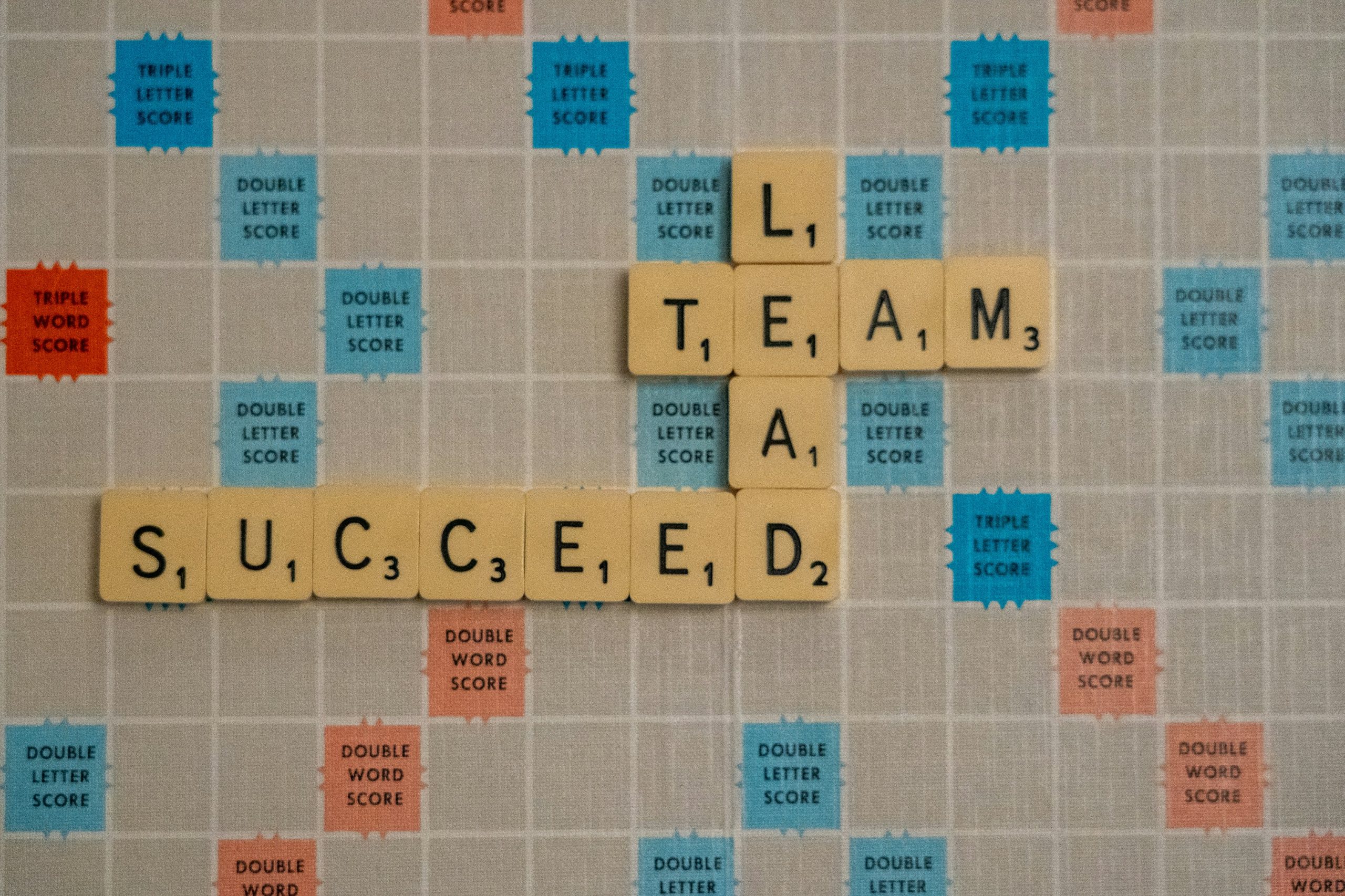Photo of Scrabble board spelling out "Team" "Lead" "Succeed" by Nick Fewings on Unsplash (Unsplash licence applies)